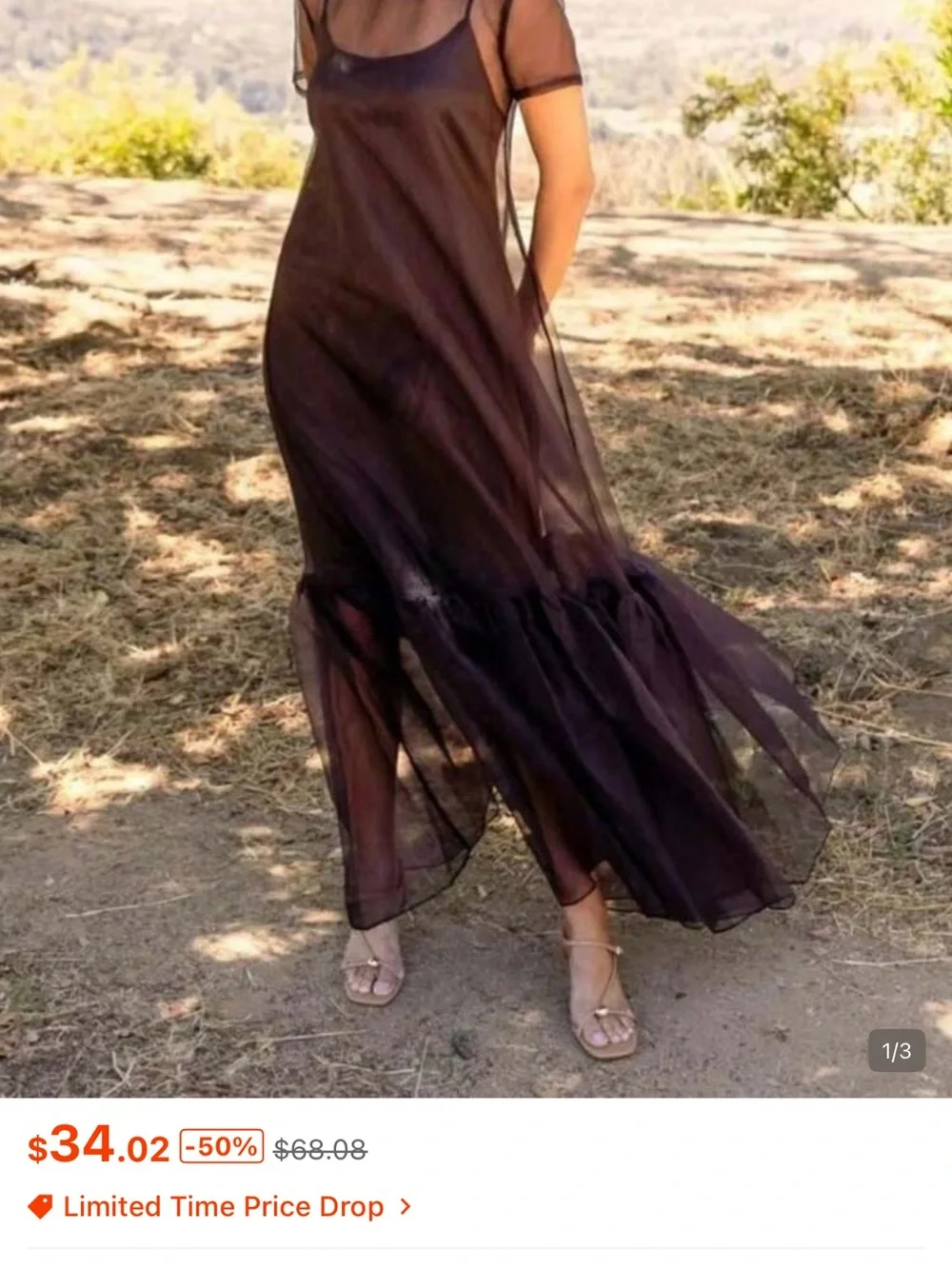 Sheer Maxi Slip Dress in Dark Brown